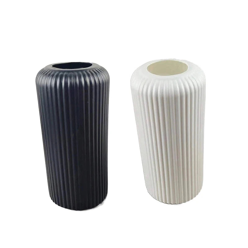 Vaso Plástico Listrado Estilo Cerâmica — Criativo para Arranjos Florais e Decoração
