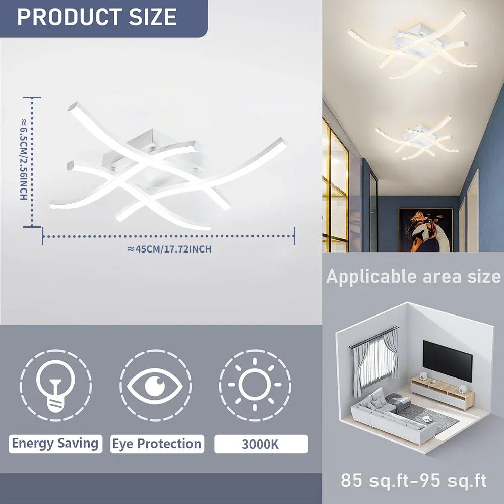 Luminária de Teto LED Ondulada Embutida — 3 Tons de Luz para Sala, Quarto e Corredor