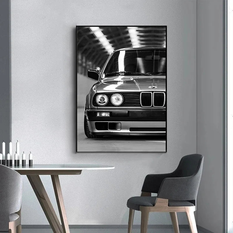 Quadro Decorativo Carro de Luxo Preto e Branco — Arte Moderna para Sala e Quarto