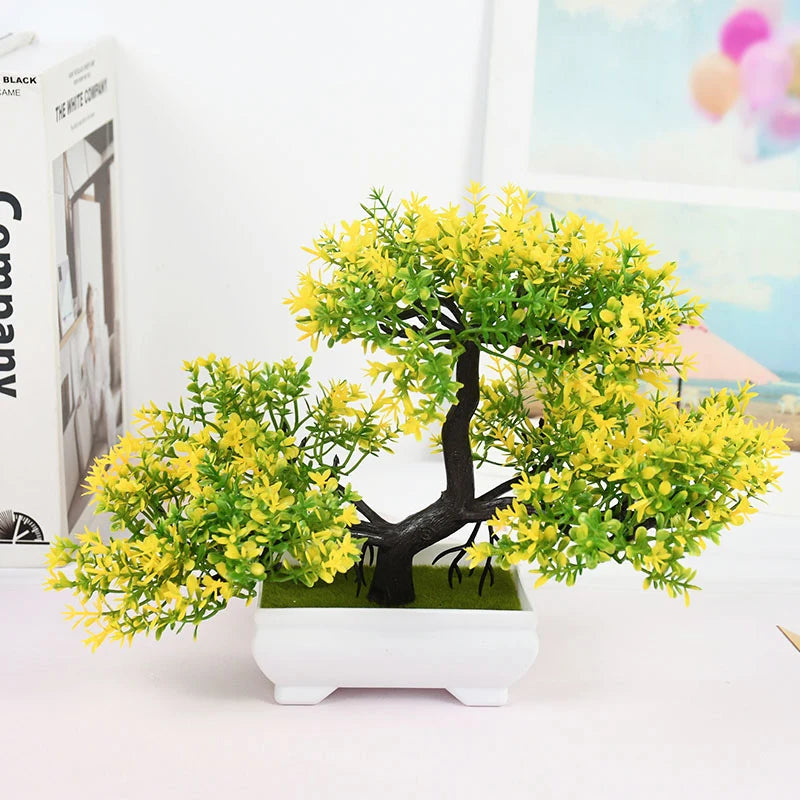 Bonsai Artificial com Vaso e Flores — Mini Árvore Decorativa para Mesa e Escritório