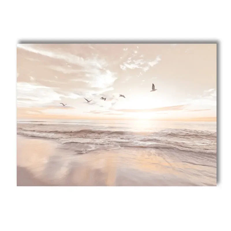 Quadro Decorativo Pôr do Sol Lago e Barco — Arte de Paisagem Nórdica para Sala