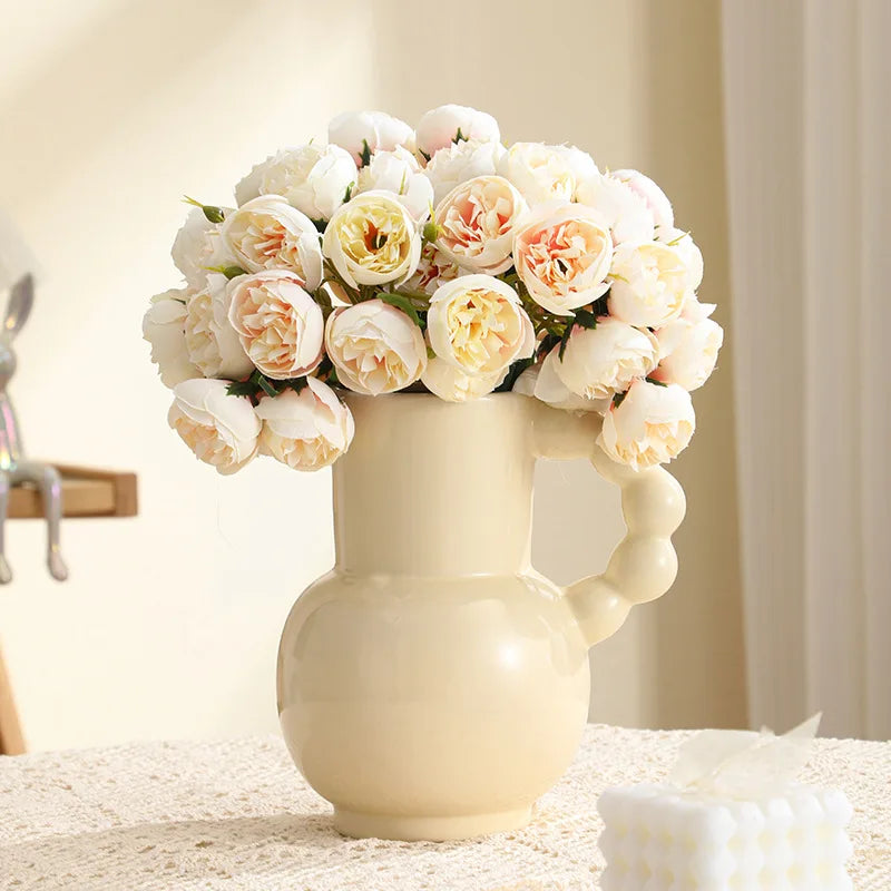 Vaso de Cerâmica Moderno com Alça — Vaso para Arranjos de Flores em Sala
