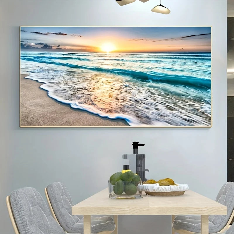 Quadro Decorativo Pôr do Sol na Praia — Arte de Paisagem Nórdica para Sala
