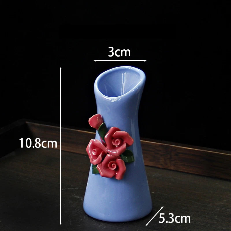 Vaso Decorativo de Cerâmica Pintado à Mão — Mini Vaso com Flores Secas para Mesa