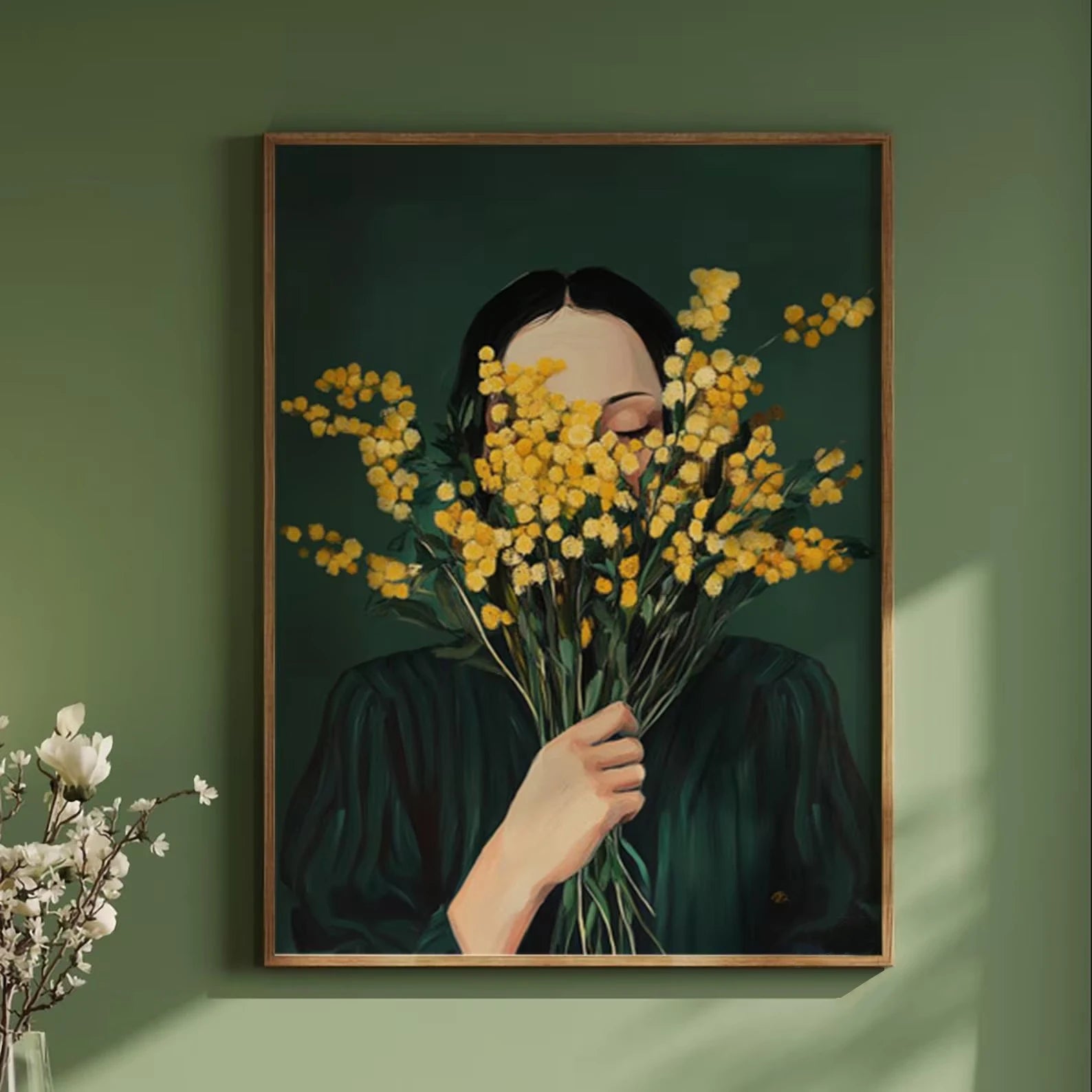 Quadro Decorativo Figuras Verdes Abstratas — Arte Minimalista para Sala