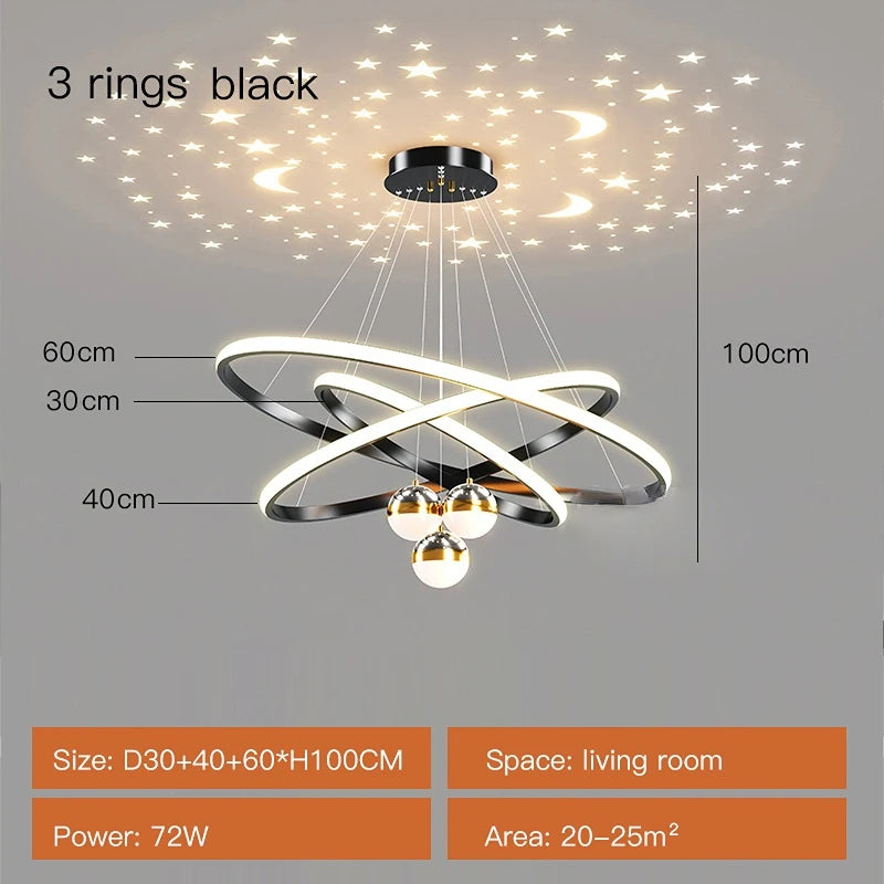 Pendente LED Circular Nórdico — Lustre Preto e Dourado para Sala, Cozinha e Quarto
