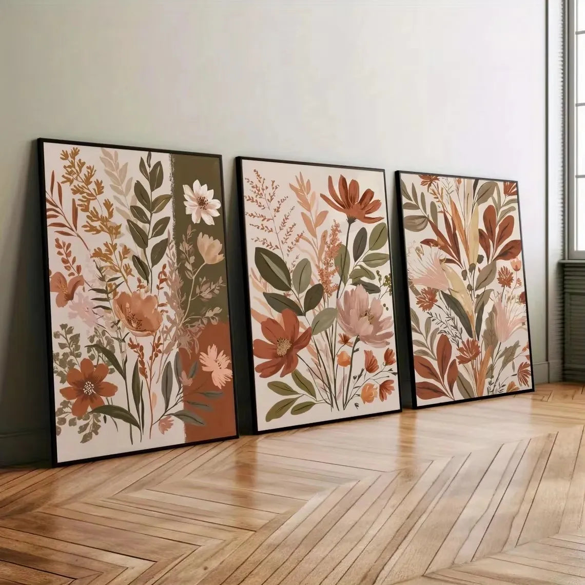 Quadro Decorativo Floral Boho Primaveril — Arte Botânica para Sala e Quarto