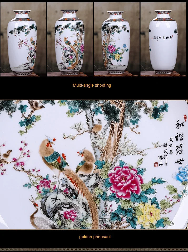 Vaso Cerâmica Jingdezhen Tradicional Chinês — Para Flores e Decoração de Sala