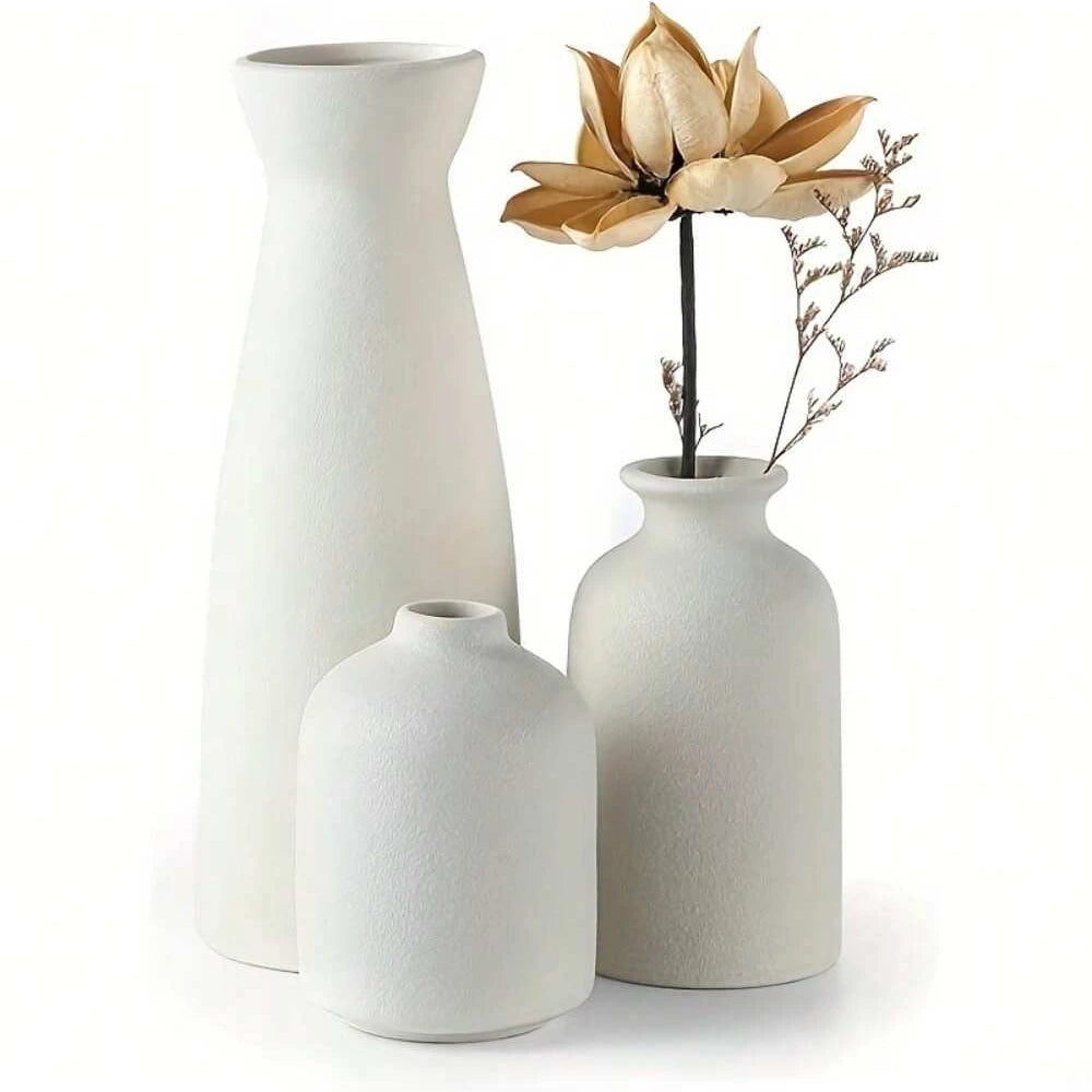 Kit 3 Vasos Cerâmica Boho Estilo Fazenda — Para Sala, Estante e Mesa de Jantar