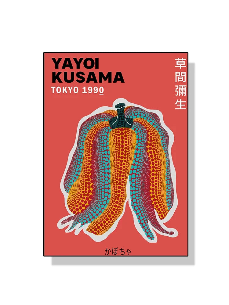 Quadro Decorativo Aboboras e Flores Yayoi Kusama — Arte Abstrata para Sala