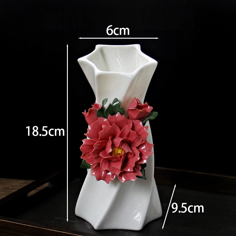 Vaso Decorativo de Cerâmica Pintado à Mão — Mini Vaso com Flores Secas para Mesa