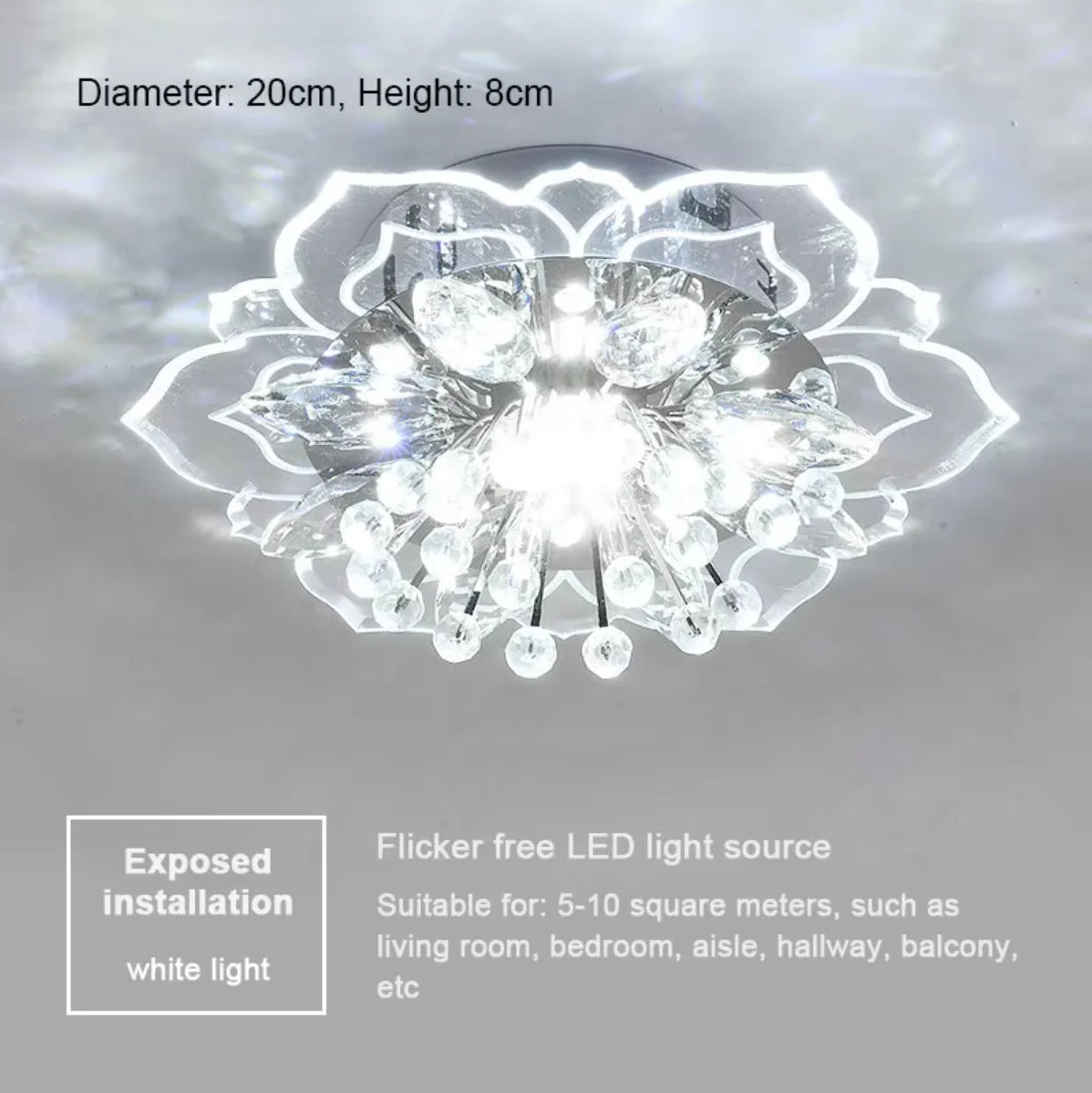 Lustre de Cristal Flor LED — Luminária de Teto para Sala, Quarto e Corredor