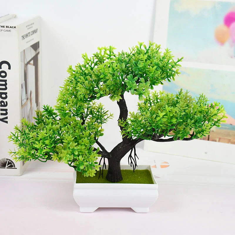 Bonsai Artificial com Vaso e Flores — Mini Árvore Decorativa para Mesa e Escritório