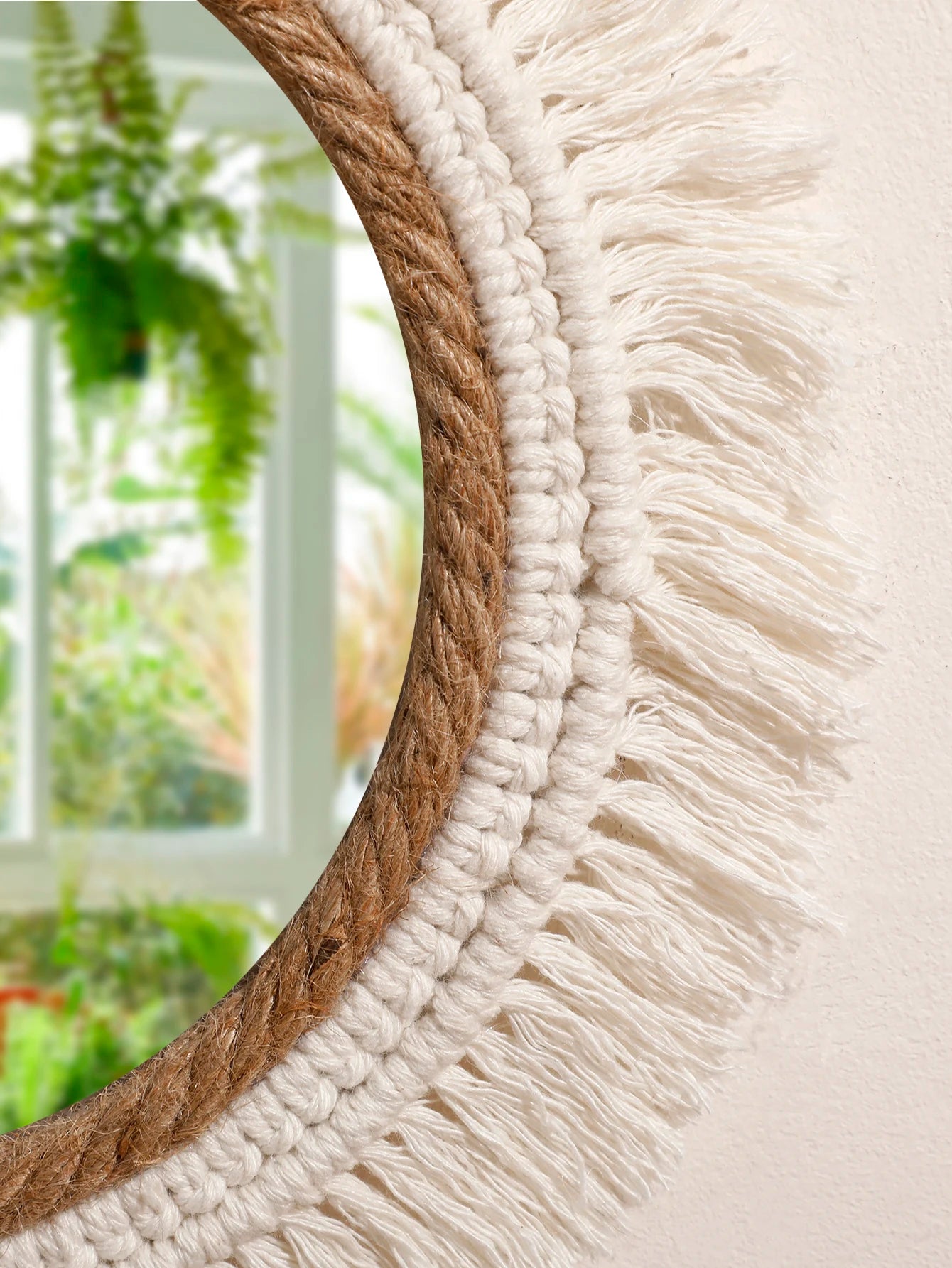 Espelho Decorativo Boho Tecido Trançado Redondo — Tapeçaria para Quarto e Sala