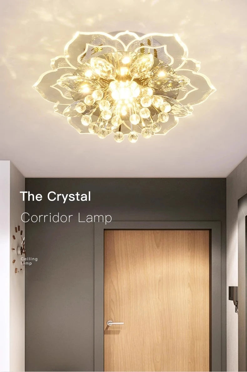 Lustre de Cristal Flor LED — Luminária de Teto para Sala, Quarto e Corredor