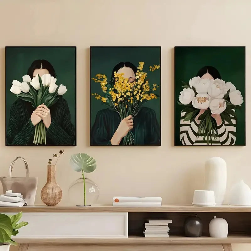 Quadro Decorativo Figuras Verdes Abstratas — Arte Minimalista para Sala