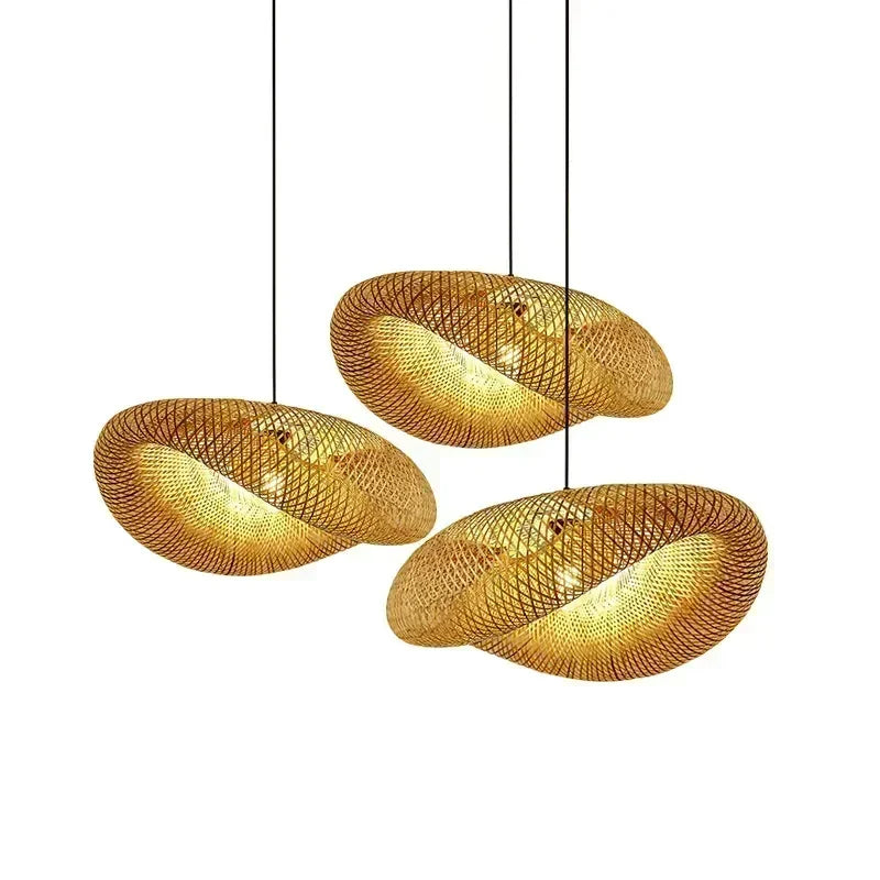 Pendente de Bambu Tecido a Mao — Luminaria Artesanal Boho