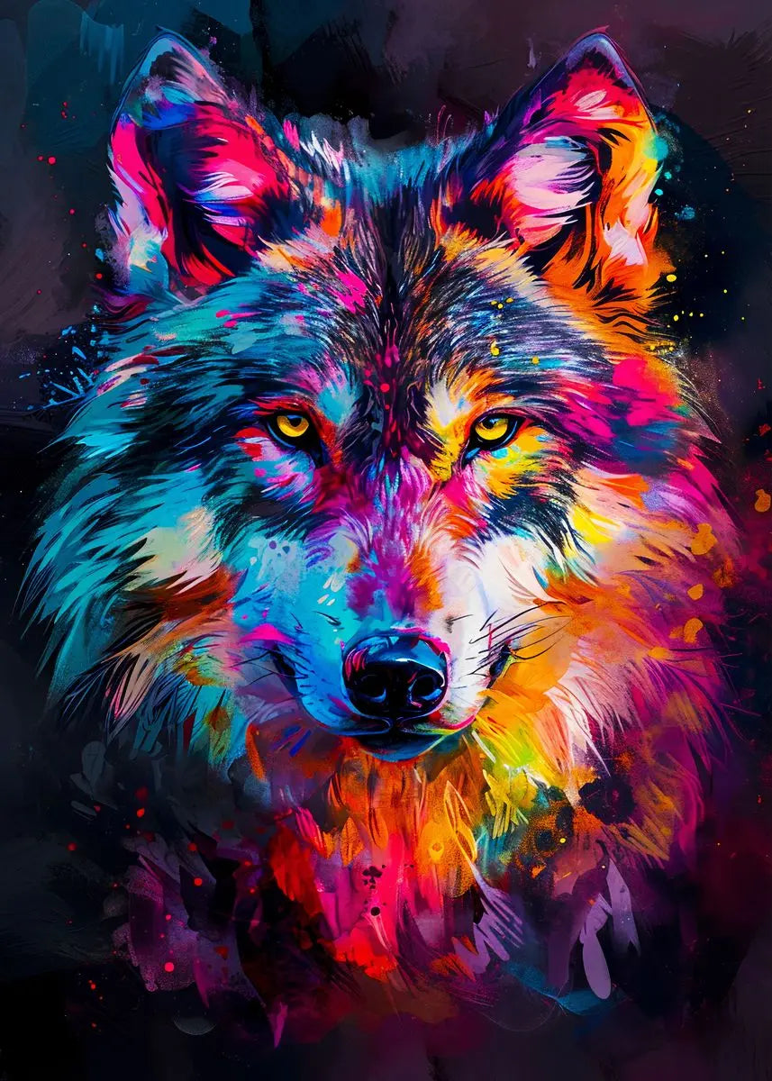 Quadro Decorativo Animais Abstrato Grafite — Leão, Tigre e Lobo para Sala