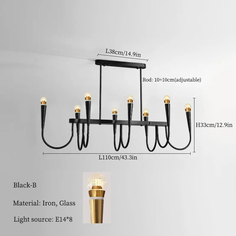 Lustre de Vela Pendente Preto Estilo Francês — Luminária de Luxo para Sala de Estar