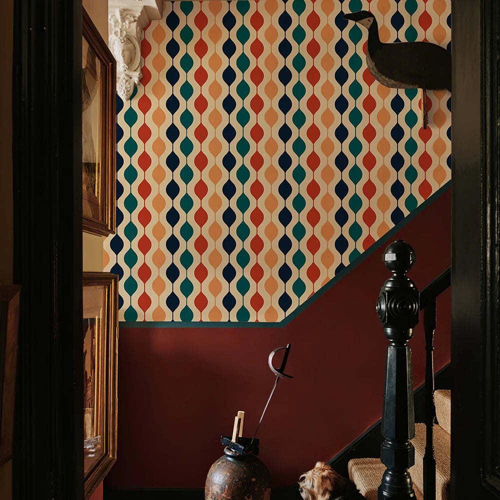 Papel de Parede PVC Ondas Coloridas Retrô Boho Autocolante — Para Cozinha e Banheiro