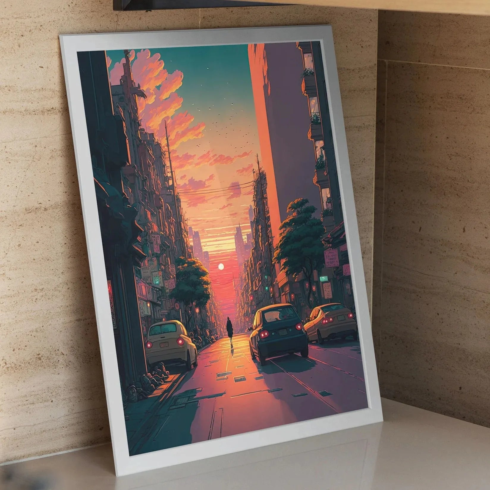 Quadro Decorativo Rua Japonesa Estilo Mangá — Arte Noturna para Sala e Café