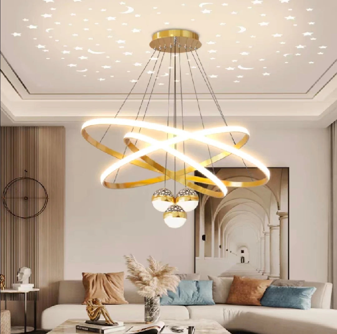 Pendente LED Circular Nórdico — Lustre Preto e Dourado para Sala, Cozinha e Quarto