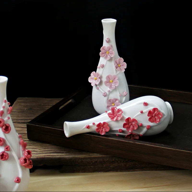 Vaso Decorativo de Cerâmica Pintado à Mão — Mini Vaso com Flores Secas para Mesa