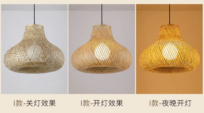 Pendente de Bambu Tecido a Mao — Luminaria Artesanal Boho
