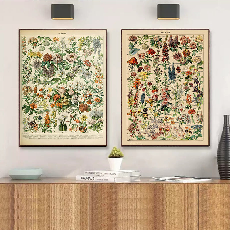 Quadro Decorativo Botânico Vintage Clássico — Cogumelos, Flores e Vegetais para Sala