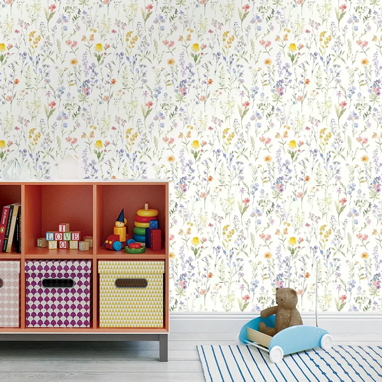 Papel de Parede Boho Floral com Folhas Removível Autocolante — Para Banheiro e Quarto