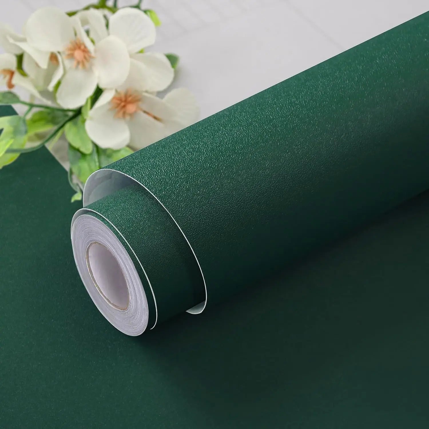Papel de Parede PVC Autocolante Fosco Verde, Branco e Preto — Para Sala e Prateleiras