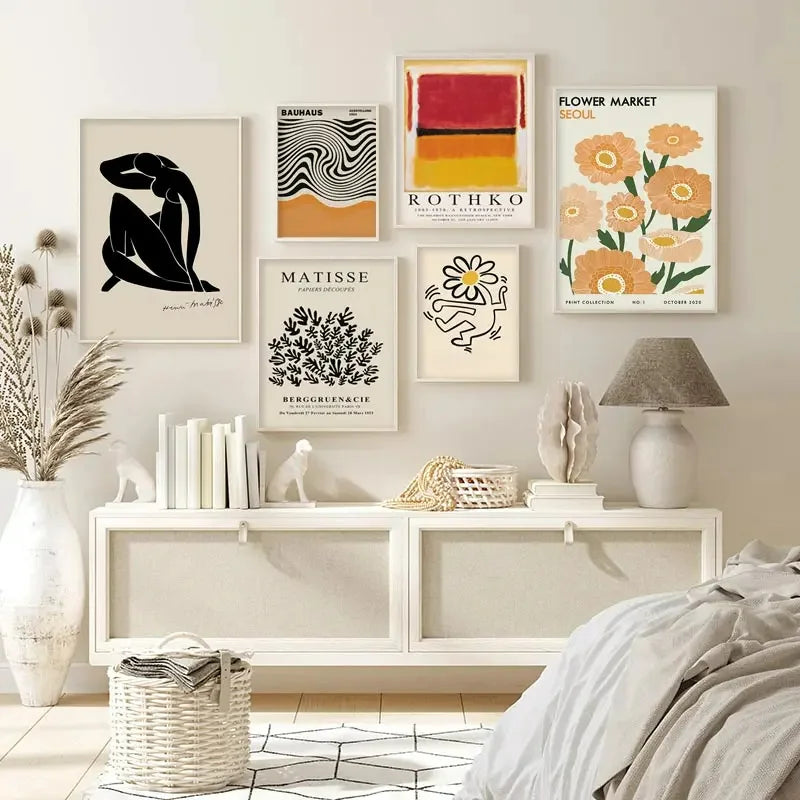 Quadro Decorativo Flores Abstratas — Arte Inspirada em Matisse e Kusama para Sala