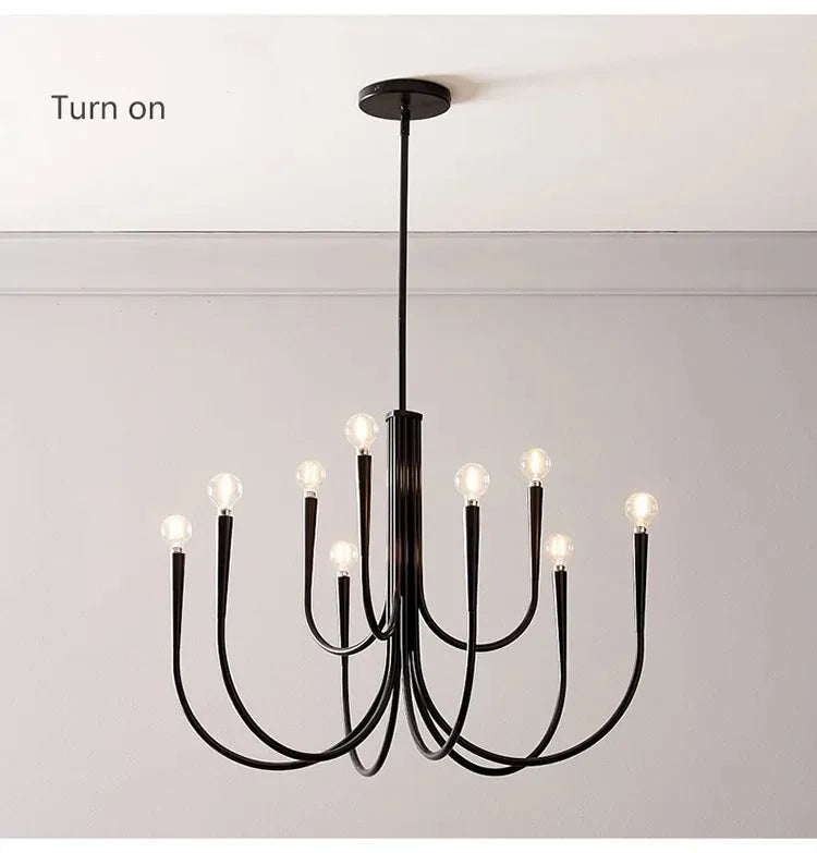 Lustre de Vela Pendente Preto Estilo Francês — Luminária de Luxo para Sala de Estar