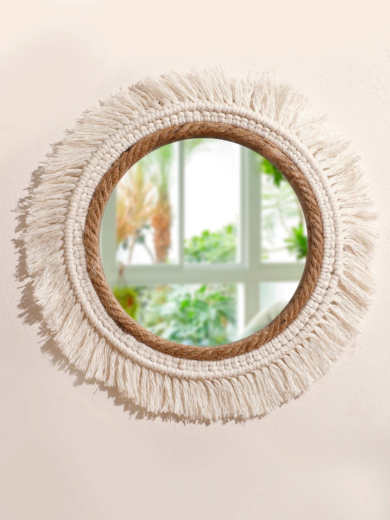 Espelho Decorativo Boho Tecido Trançado Redondo — Tapeçaria para Quarto e Sala