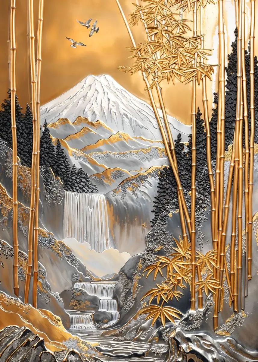 Quadro Decorativo Árvore Dourada e Lua — Arte Abstrata Zen