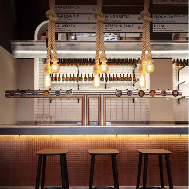 Pendente de Corda de Sisal Vintage Estilo Americano — Lustre Industrial Trançado para Bar e Sala