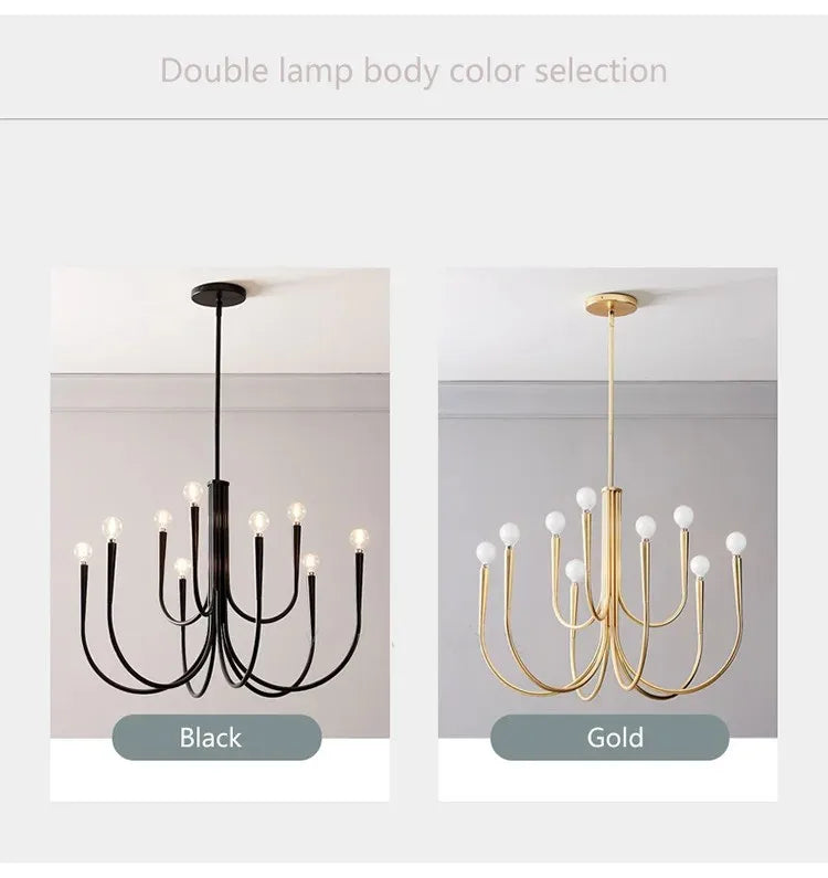 Lustre de Vela Pendente Preto Estilo Francês — Luminária de Luxo para Sala de Estar