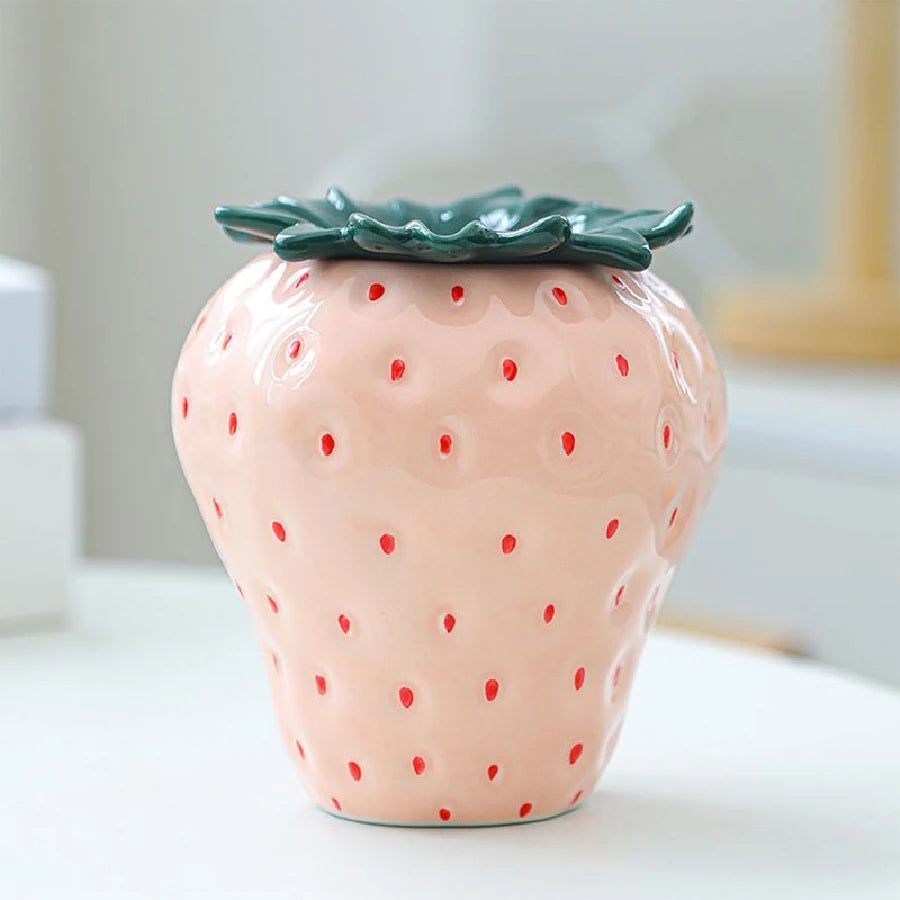 Vaso de Cerâmica Formato Morango — Decoração para Casa e Ano Novo