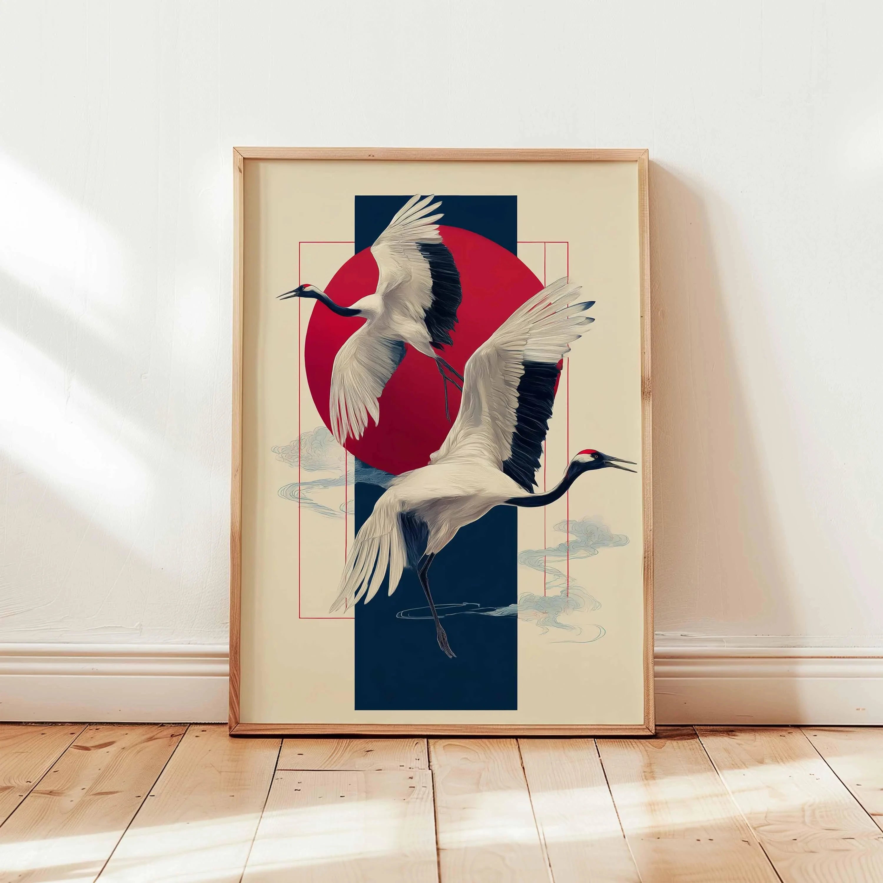 Quadro Decorativo Garça Oriental sem Moldura — Arte Zen para Sala e Quarto