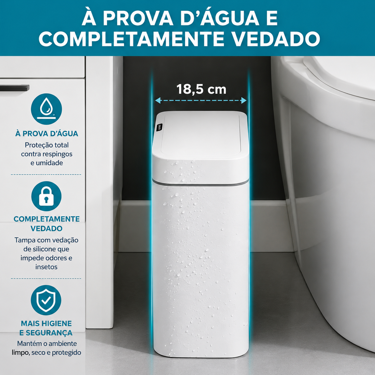 Lixeira Inteligente 15L com Sensor Automático — Sem Toque Higiene Total para Banheiro e Cozinha