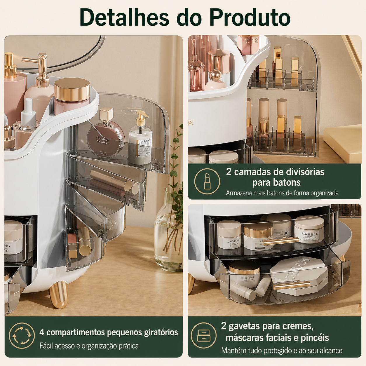 Organizador de Maquiagem em Acrílico — Cosméticos, Joias e Acessórios para Mesa e Banheiro