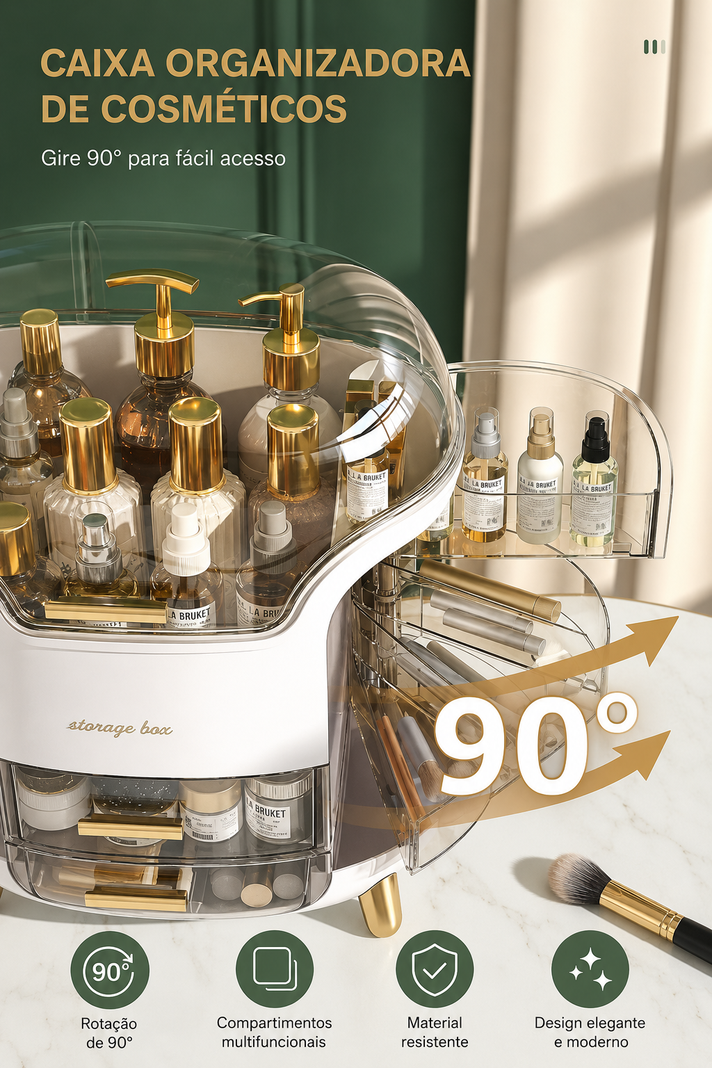 Organizador de Maquiagem em Acrílico — Cosméticos, Joias e Acessórios para Mesa e Banheiro