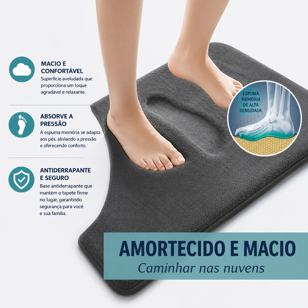 Tapete de Banheiro Veludo Coral Antiderrapante — Absorvente Secagem Ultra Rápida Cor Sólida